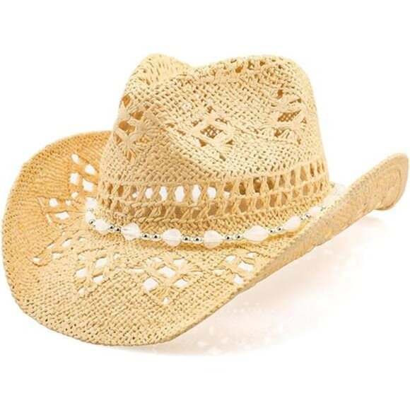 Straw Cowboy Hat for Women Men Western Wide Brim Shapeable Sun Hat Summer - Picture 7 of 7